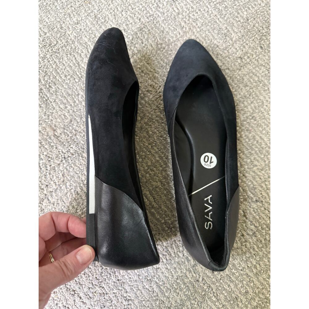 Sava black leather flats white wall‎ detail womens 10